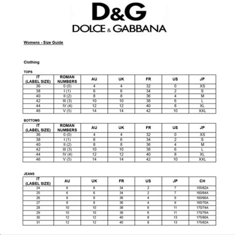 dolce and gabbana jeans size chart